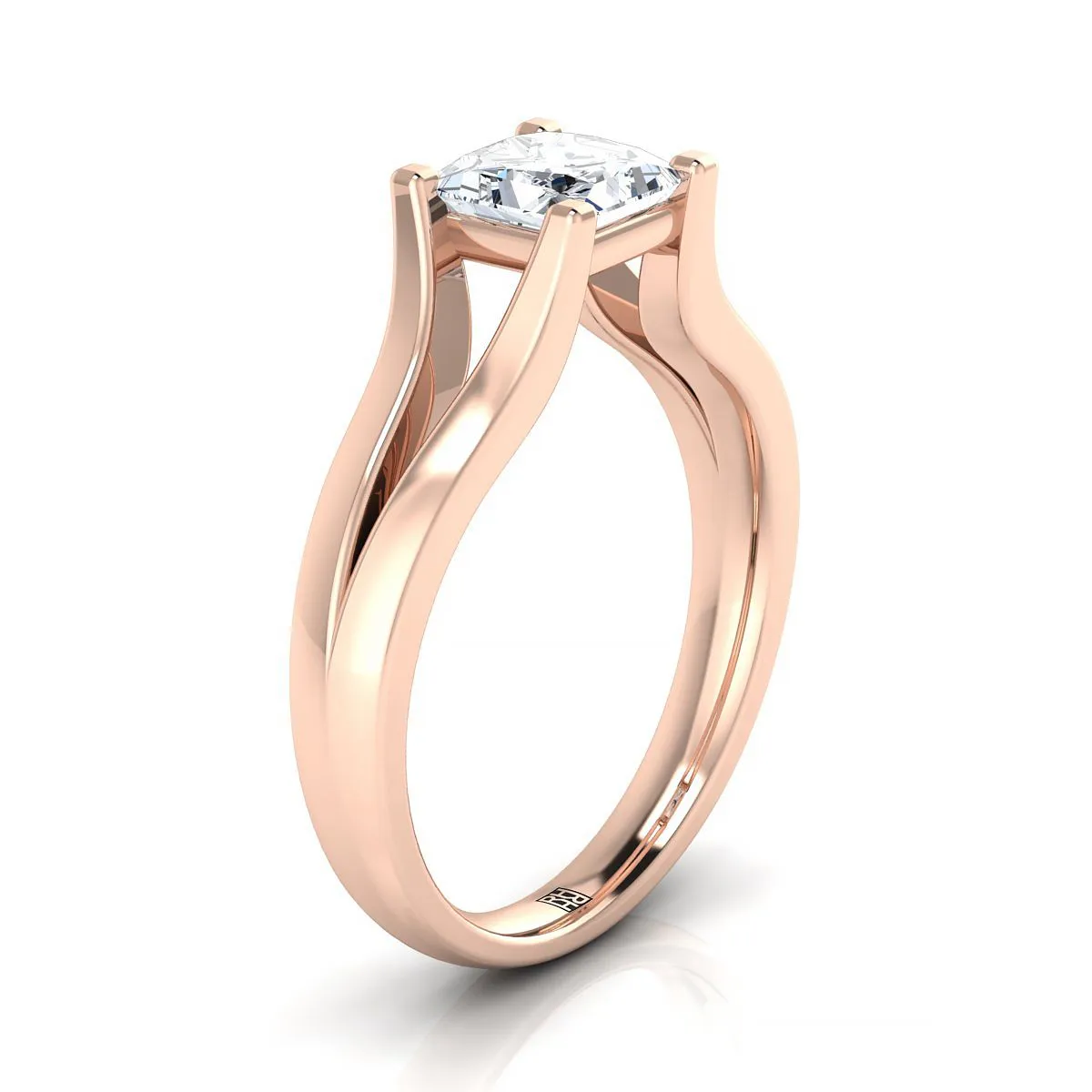 14K Rose Gold Princess Cut Modern Split Shank Solitaire Engagement Ring