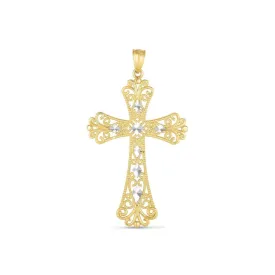 14k Two Tone Gold High Polish Diamond Cut Cross Pendant