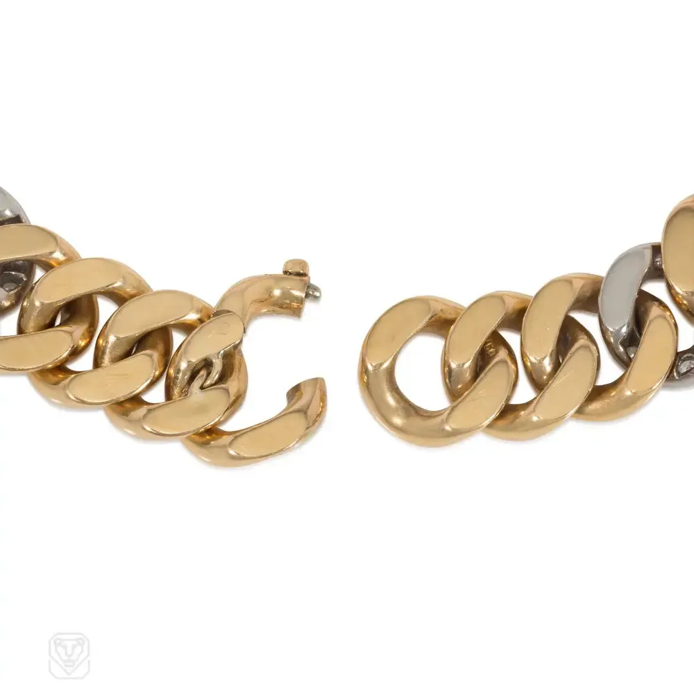 1960s 18k gold, platinum, and diamond curblink bracelet