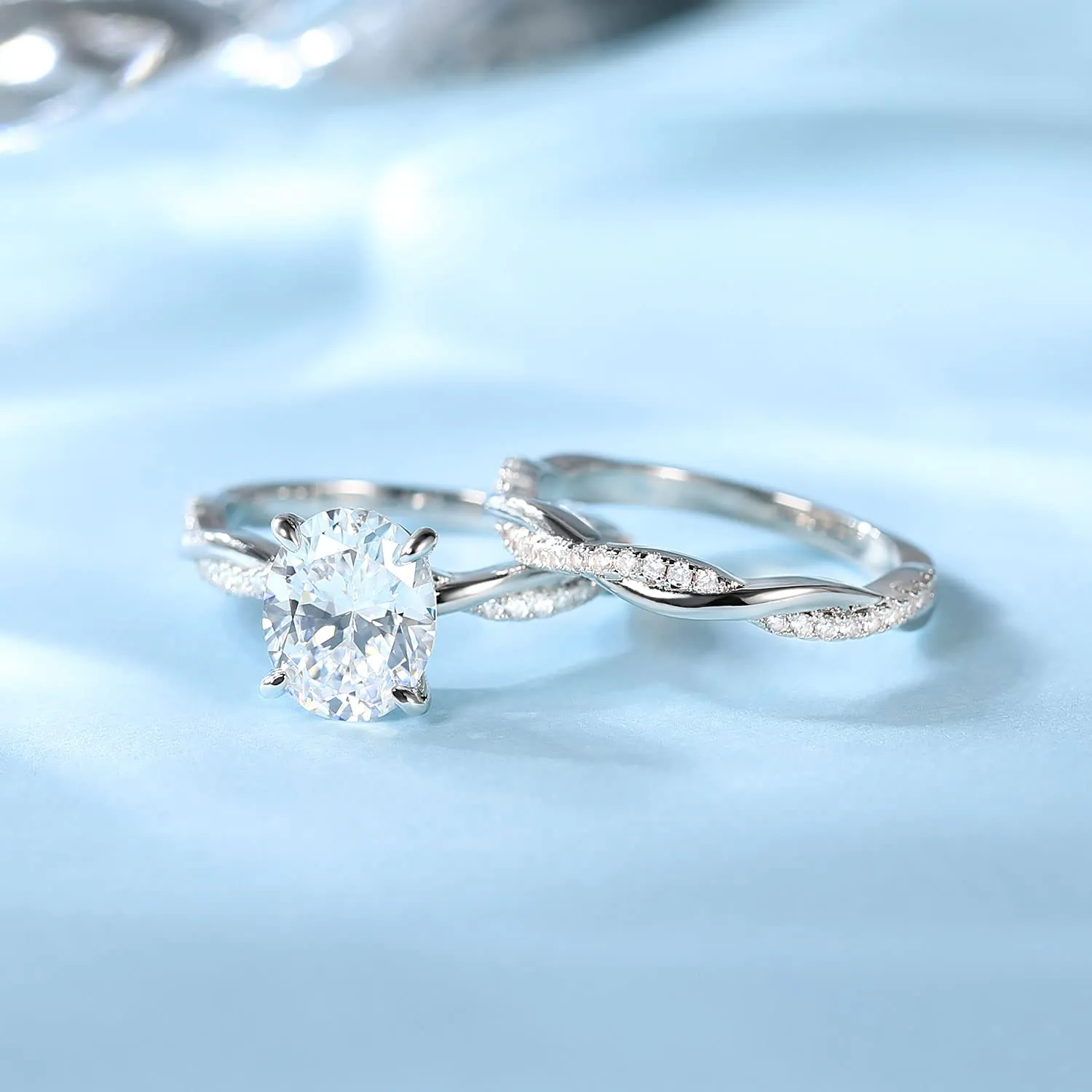 2CT Oval Cut Cubic Zirconia Bridal Ring Set