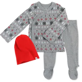 3-Piece Organic Cotton Side-Snap Top, Footed Pant and Beanie/Headband Set