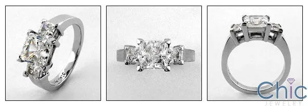 3 Stone Cubic Zirconia Ring 1.5 Carat Princess Center Half Carat Sides in Prongs 14k White Gold