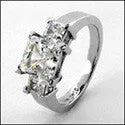 3 Stone Cubic Zirconia Ring 1.5 Carat Princess Center Half Carat Sides in Prongs 14k White Gold