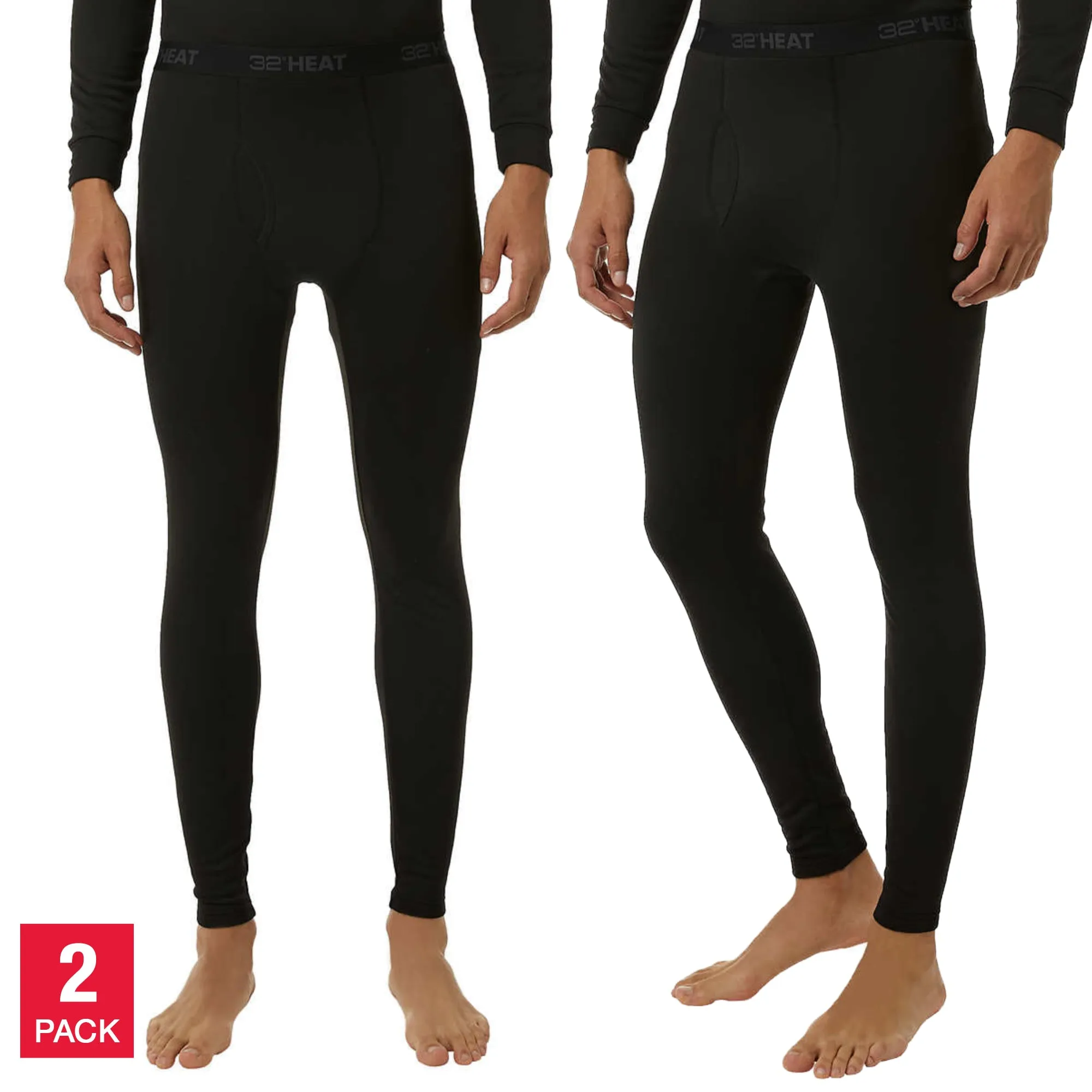 32 Degrees Heat Men's 2-pack Quick Dry Soft Fleece Lined Base Layer Pants