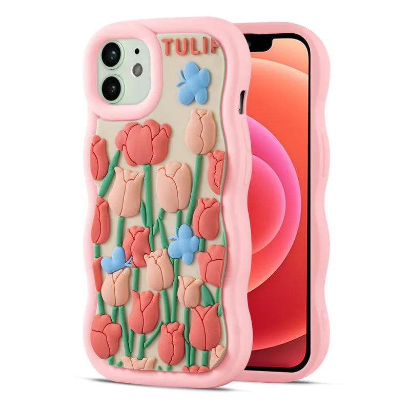 3D Silicone Soft Wave Edges Mobile Back Case For Apple iPhone 12