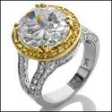 4 Carat Oval Cubic Zirconia Two Tone Solid Gold Halo Pave Engagement Ring