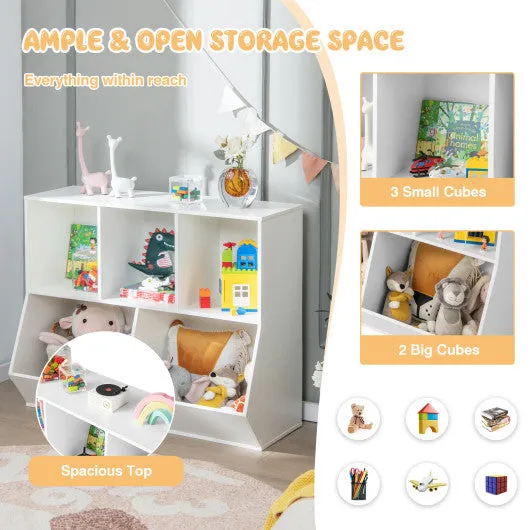 5-Cube Wooden Kids Toy Storage Organizer With Anti-Tipping Kits-White