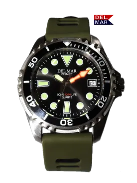 500 Meter Premier Pro Dive Watch #50425 - Black Dial, Khaki Green Band