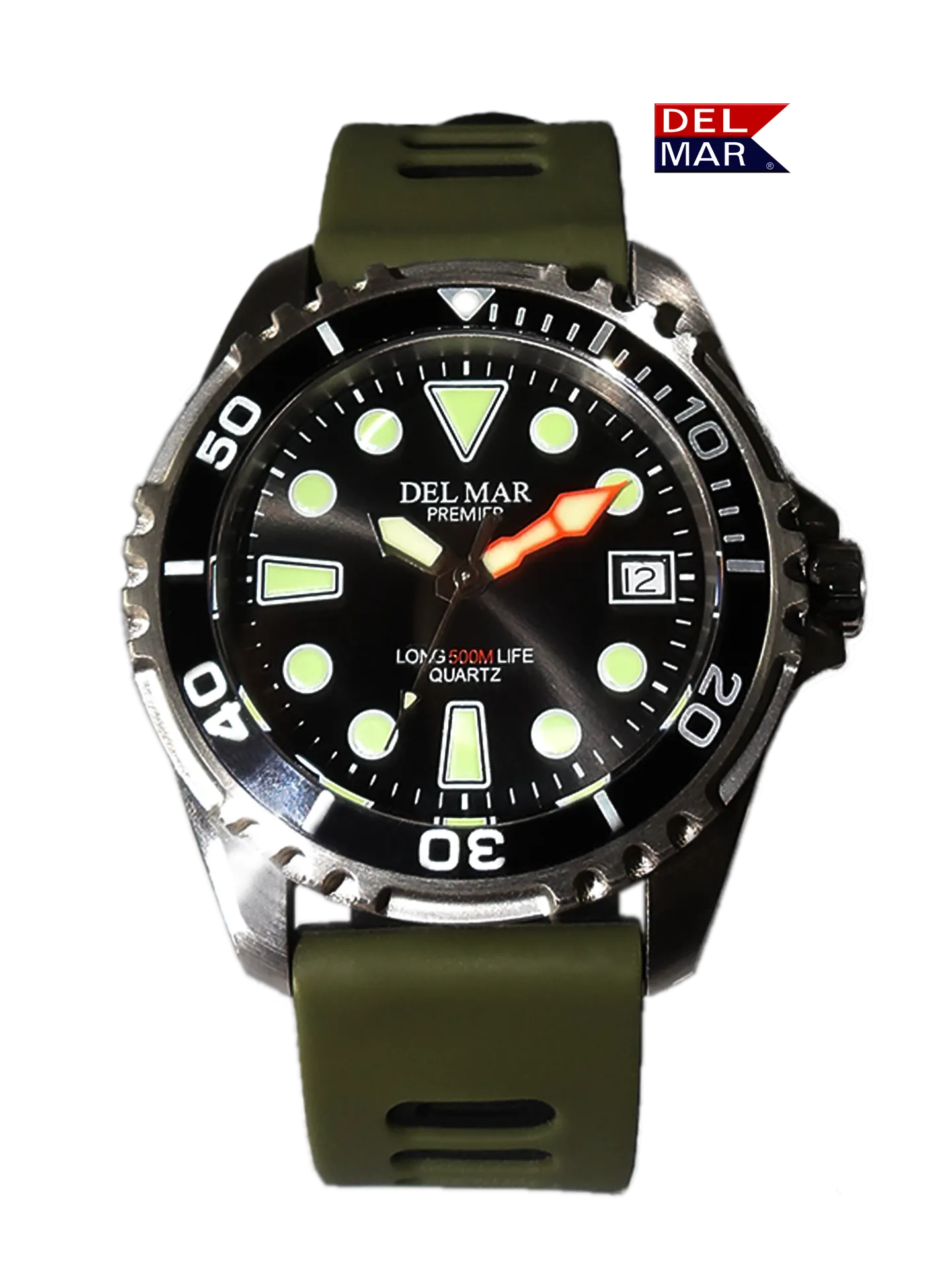 500 Meter Premier Pro Dive Watch #50425 - Black Dial, Khaki Green Band