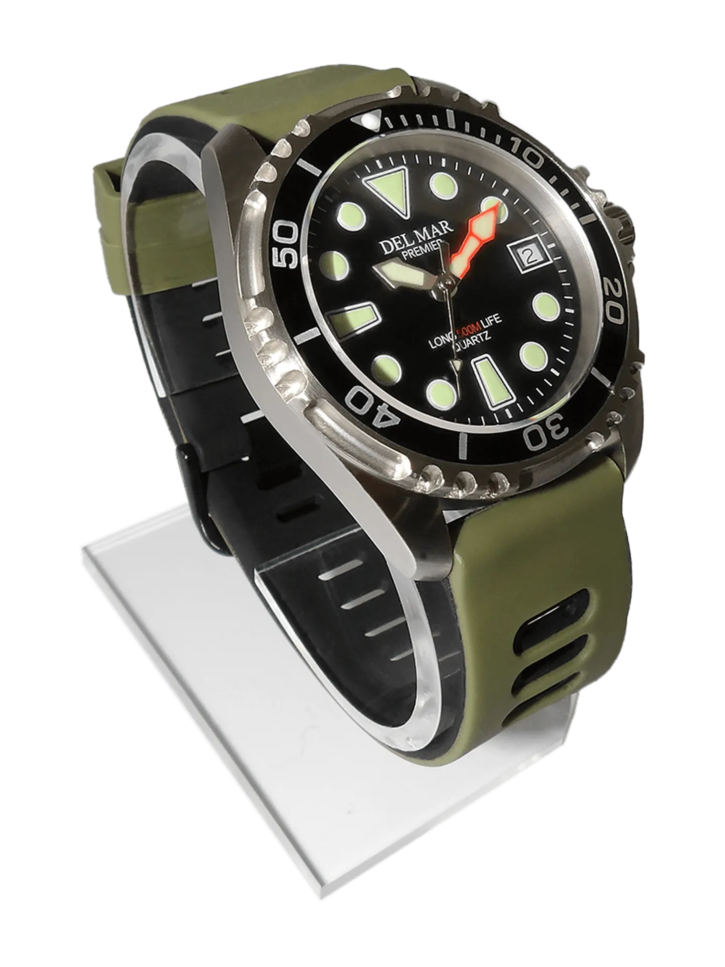 500 Meter Premier Pro Dive Watch #50425 - Black Dial, Khaki Green Band