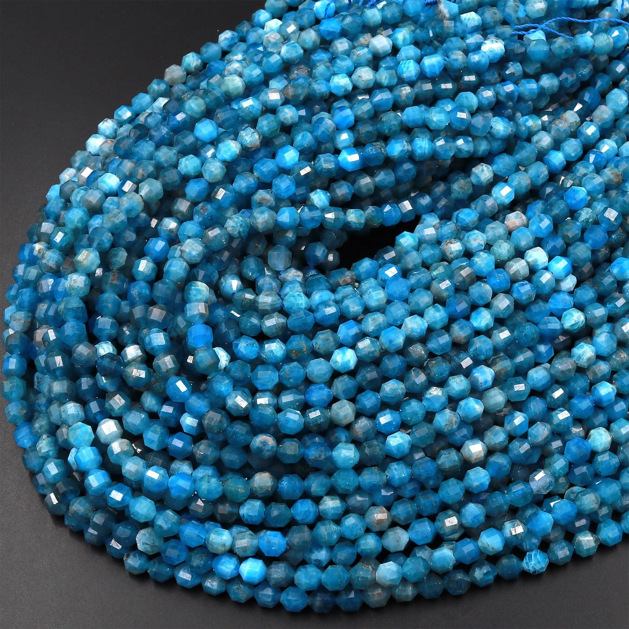 A Grade Natural Apatite 4mm 5mm Rounded Beads Faceted Energy Prism Double Terminated Points 15.5" Strand