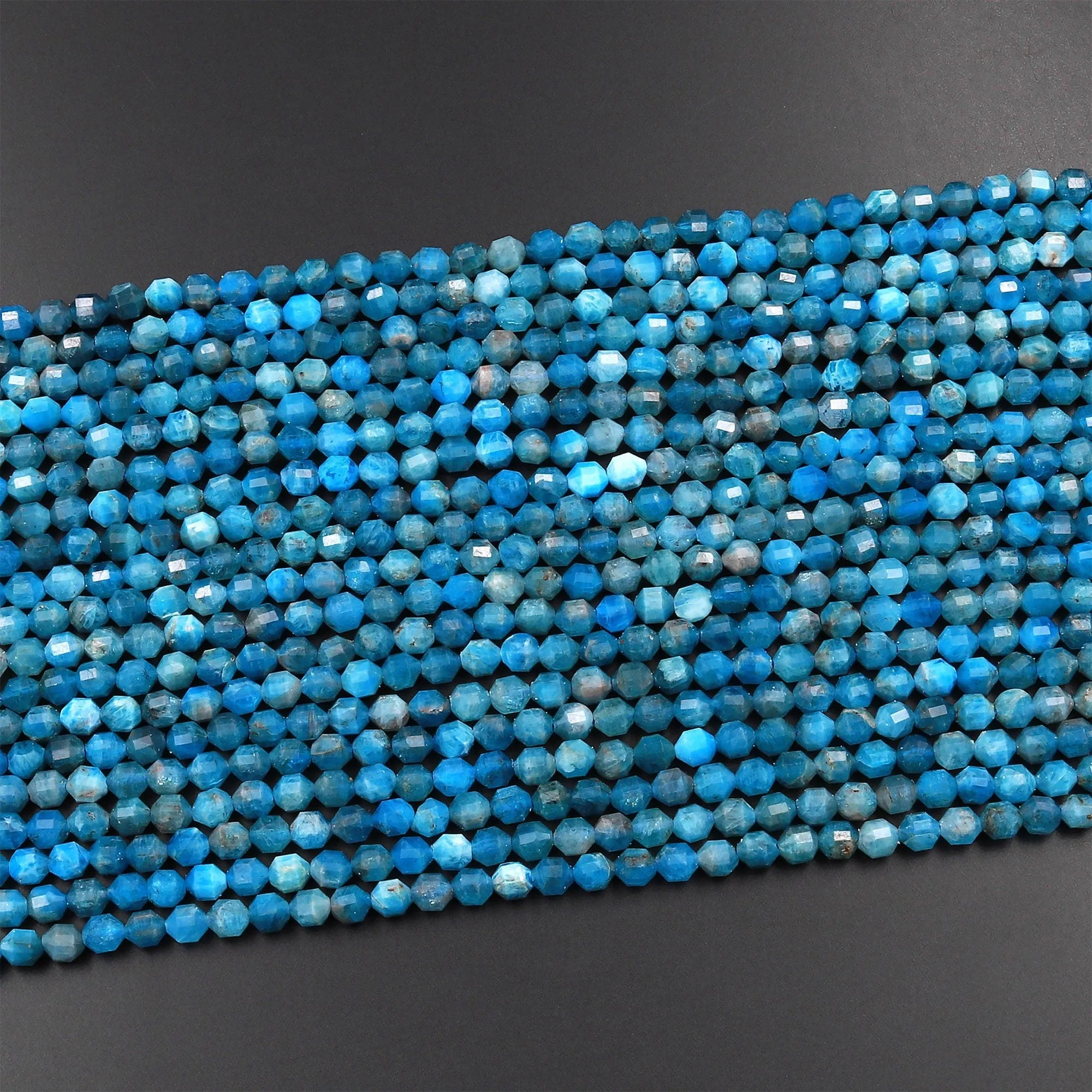 A Grade Natural Apatite 4mm 5mm Rounded Beads Faceted Energy Prism Double Terminated Points 15.5" Strand