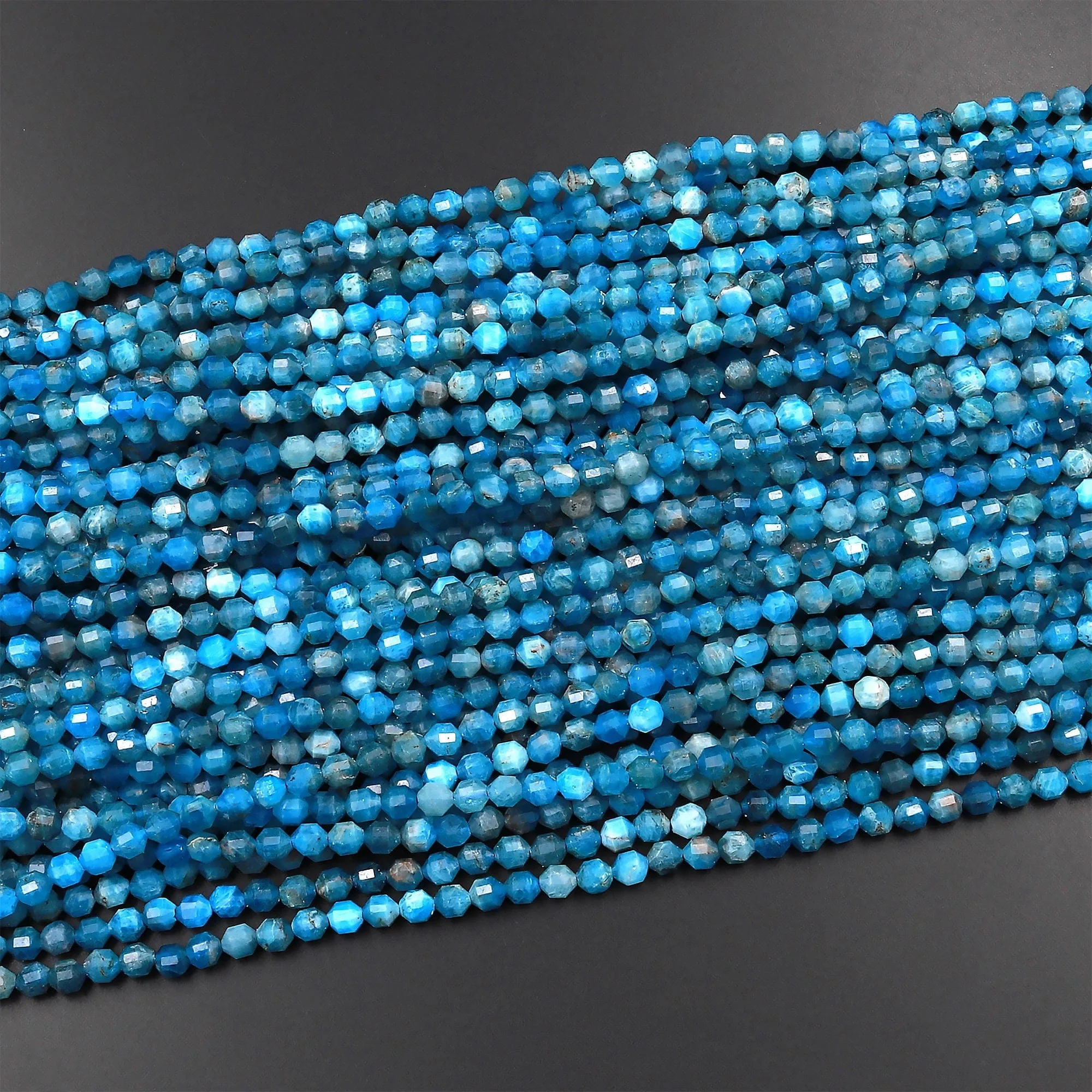 A Grade Natural Apatite 4mm 5mm Rounded Beads Faceted Energy Prism Double Terminated Points 15.5" Strand