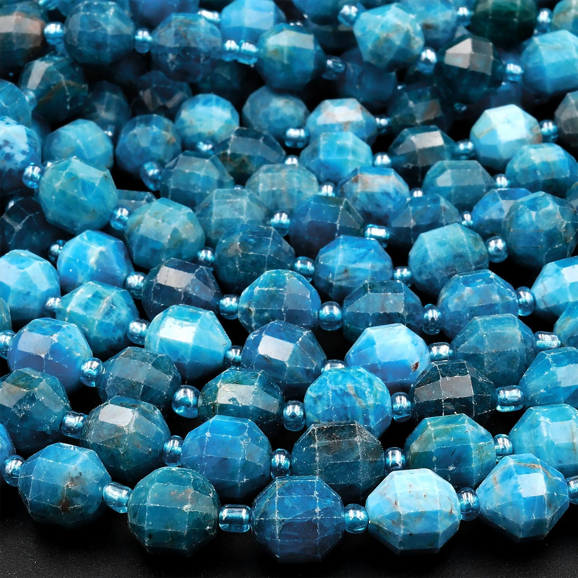 AA Natural Apatite 8mm 10mm Beads Faceted Energy Prism Double Terminated Points 15.5" Strand