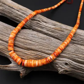 AAA Graduated Natural Orange Spiny Oyster Thin Rondelle Heishi Beads Gemstone 15.5" Strand