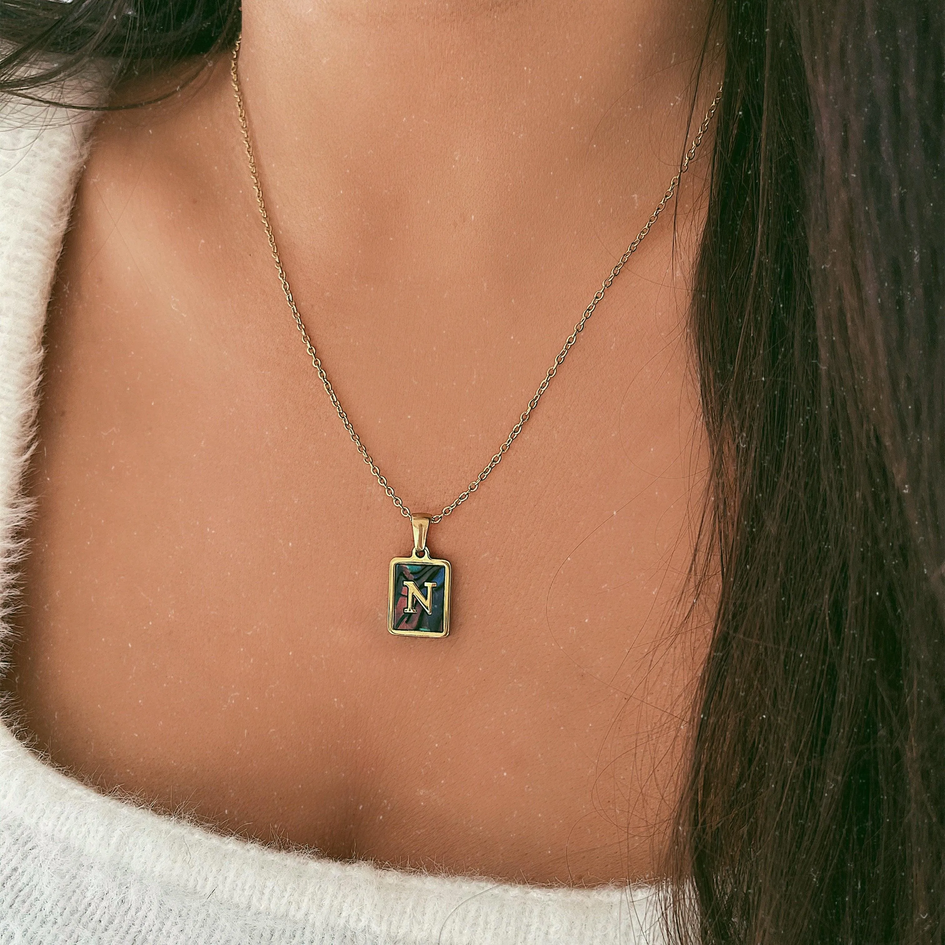 Abalone Initial Necklace