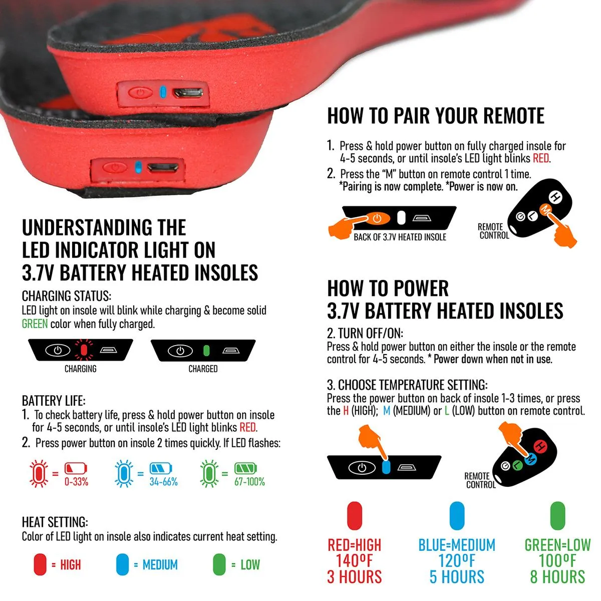 ActionHeat Rechargeable Heated Insoles with Remote