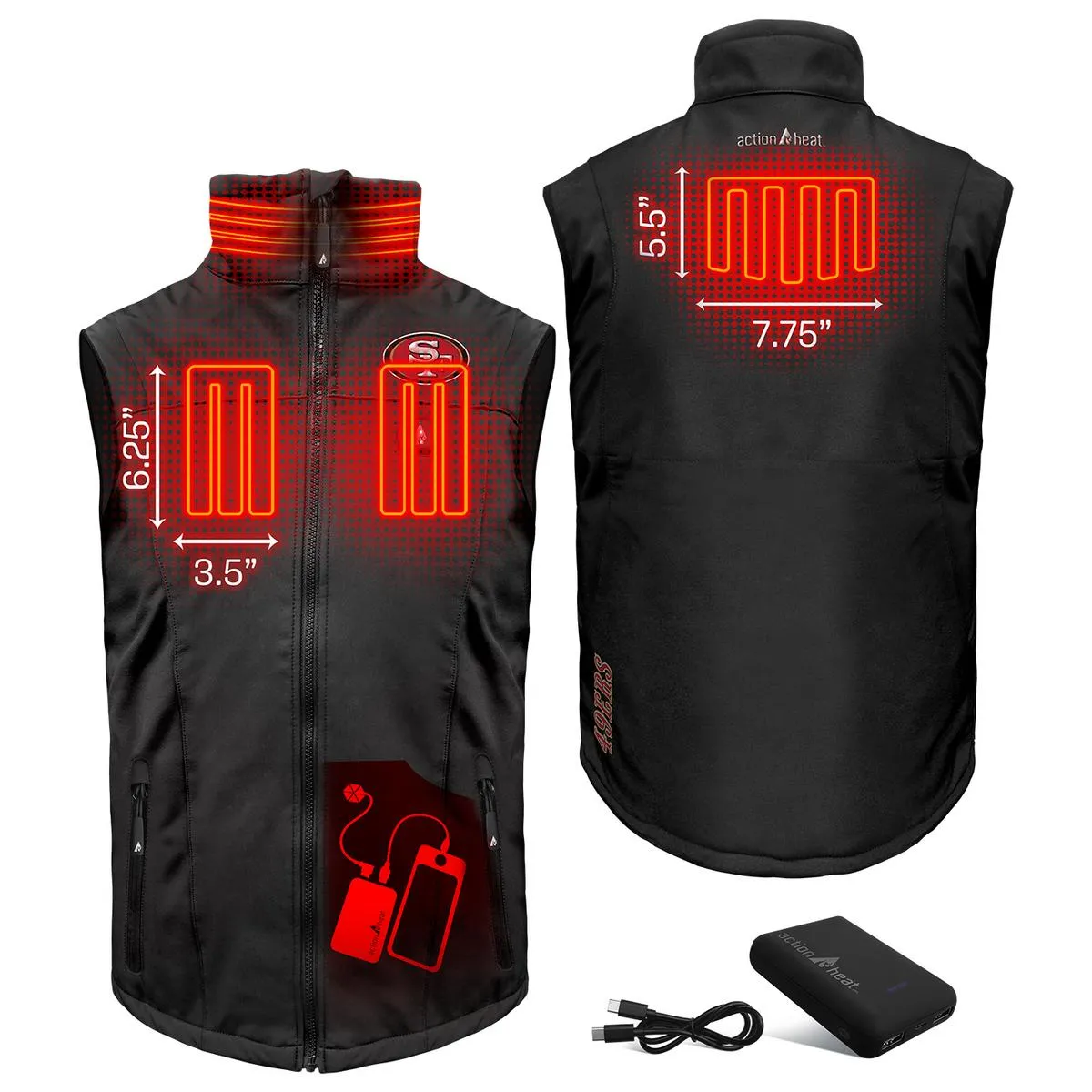 ActionHeat San Francisco 49ers 5V Men's Softshell Battery Heated Vest