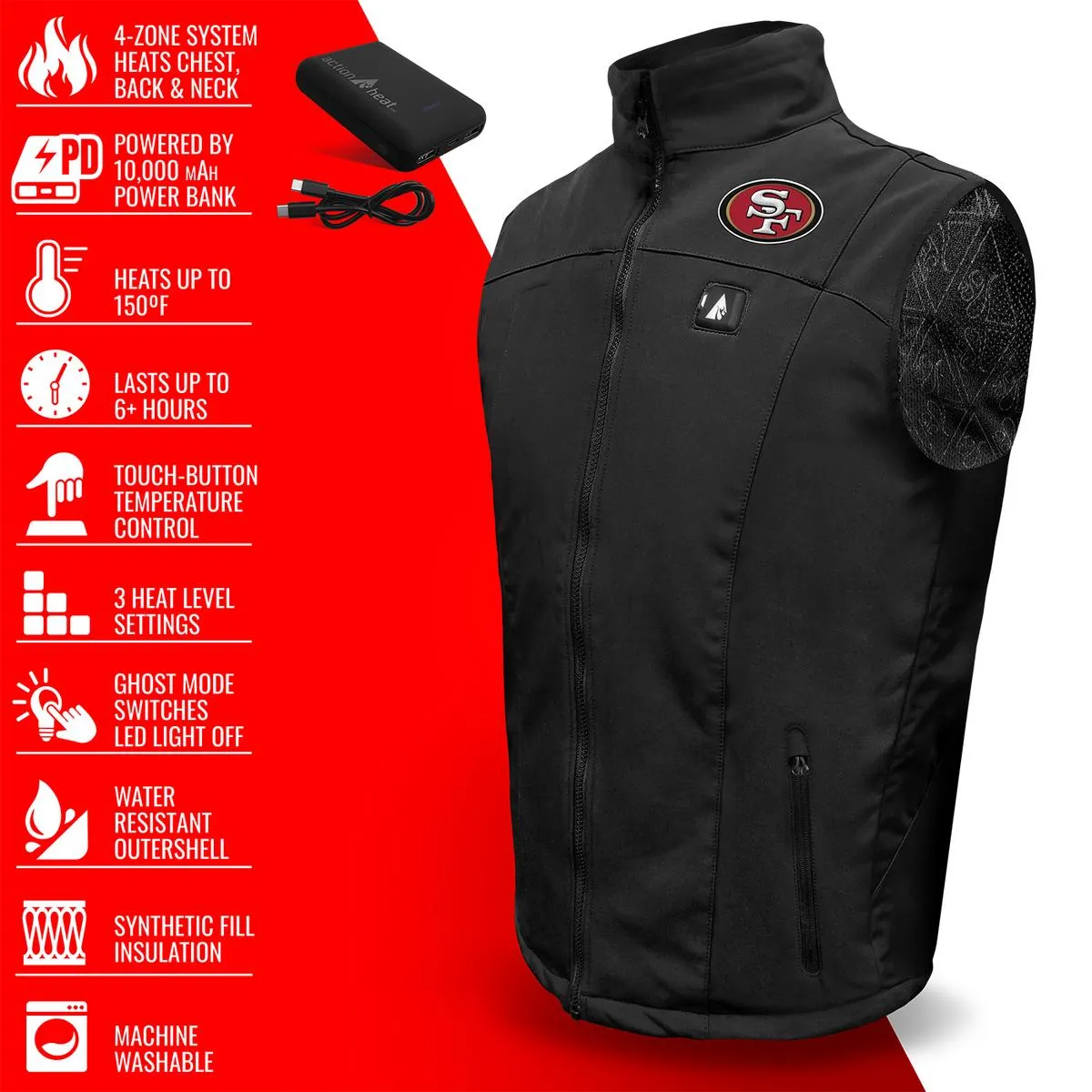 ActionHeat San Francisco 49ers 5V Men's Softshell Battery Heated Vest