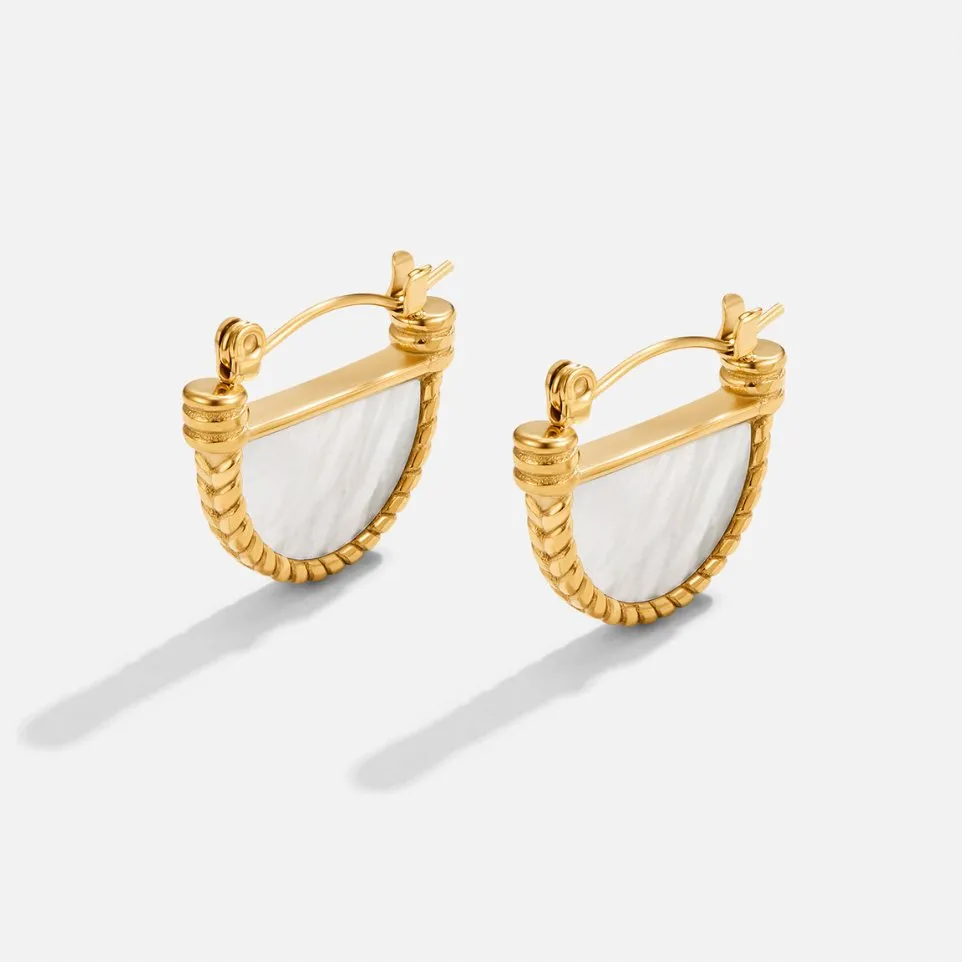 Adelfa White Shell Hoop Earrings