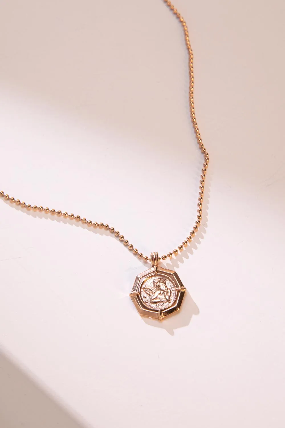 Angel Coin Necklace 14K Rose Gold Plated