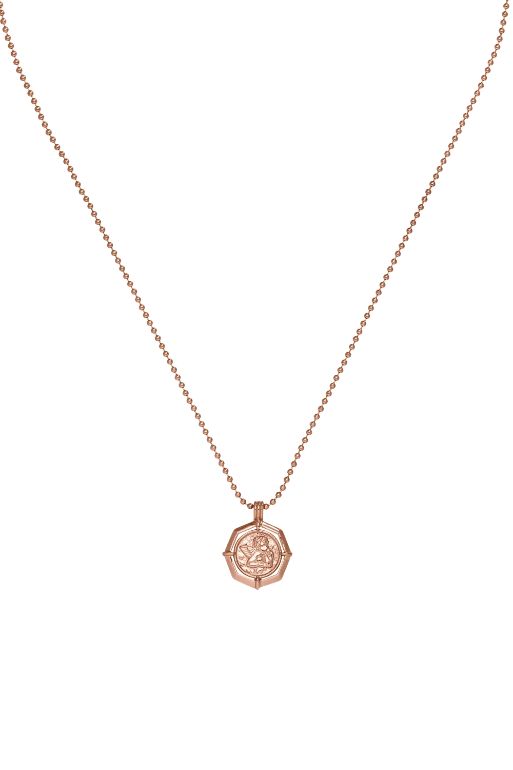 Angel Coin Necklace 14K Rose Gold Plated