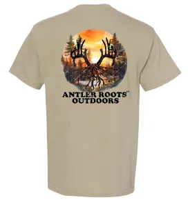 Antler Roots - Original Logo with Sunset - Comfort Color - Khaki Short/Long Sleeves