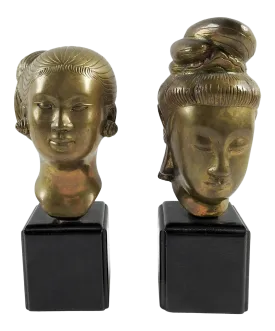 Asian Brass Sculpture Busts - A Pair