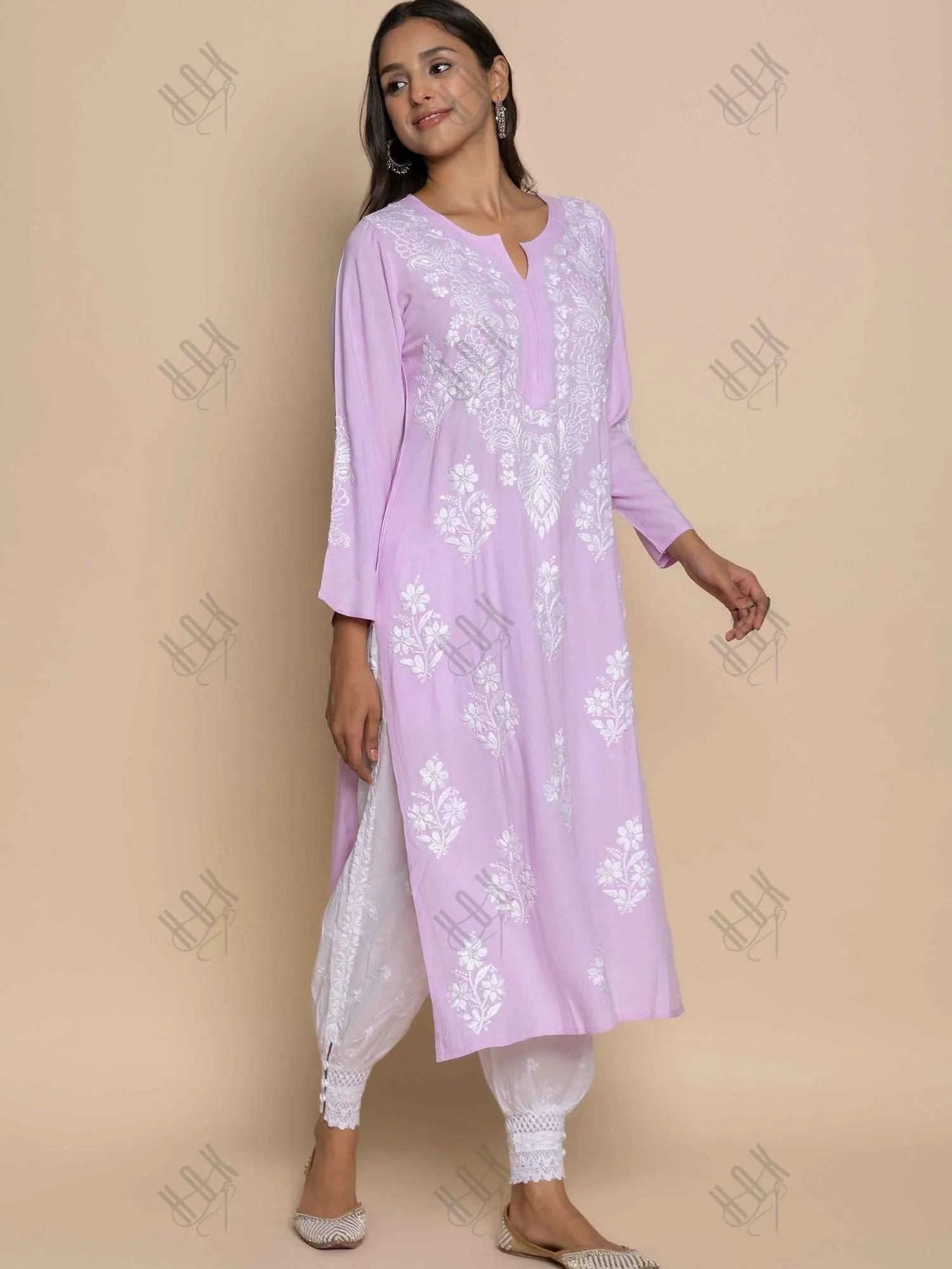 Batool in  Fizaa Hand Embroidered Chikankari Kurta in Pink