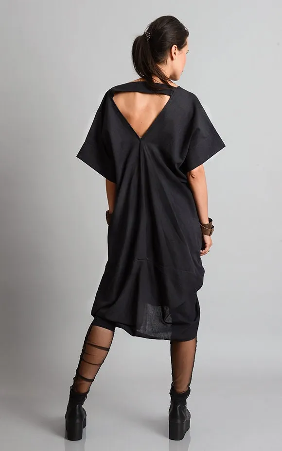 Black Loose Tunic With Linen