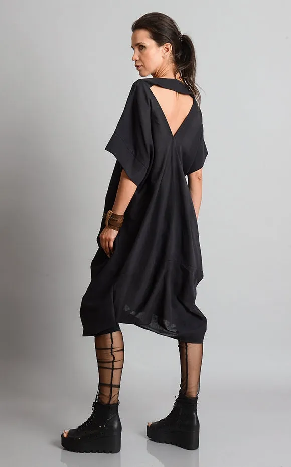 Black Loose Tunic With Linen