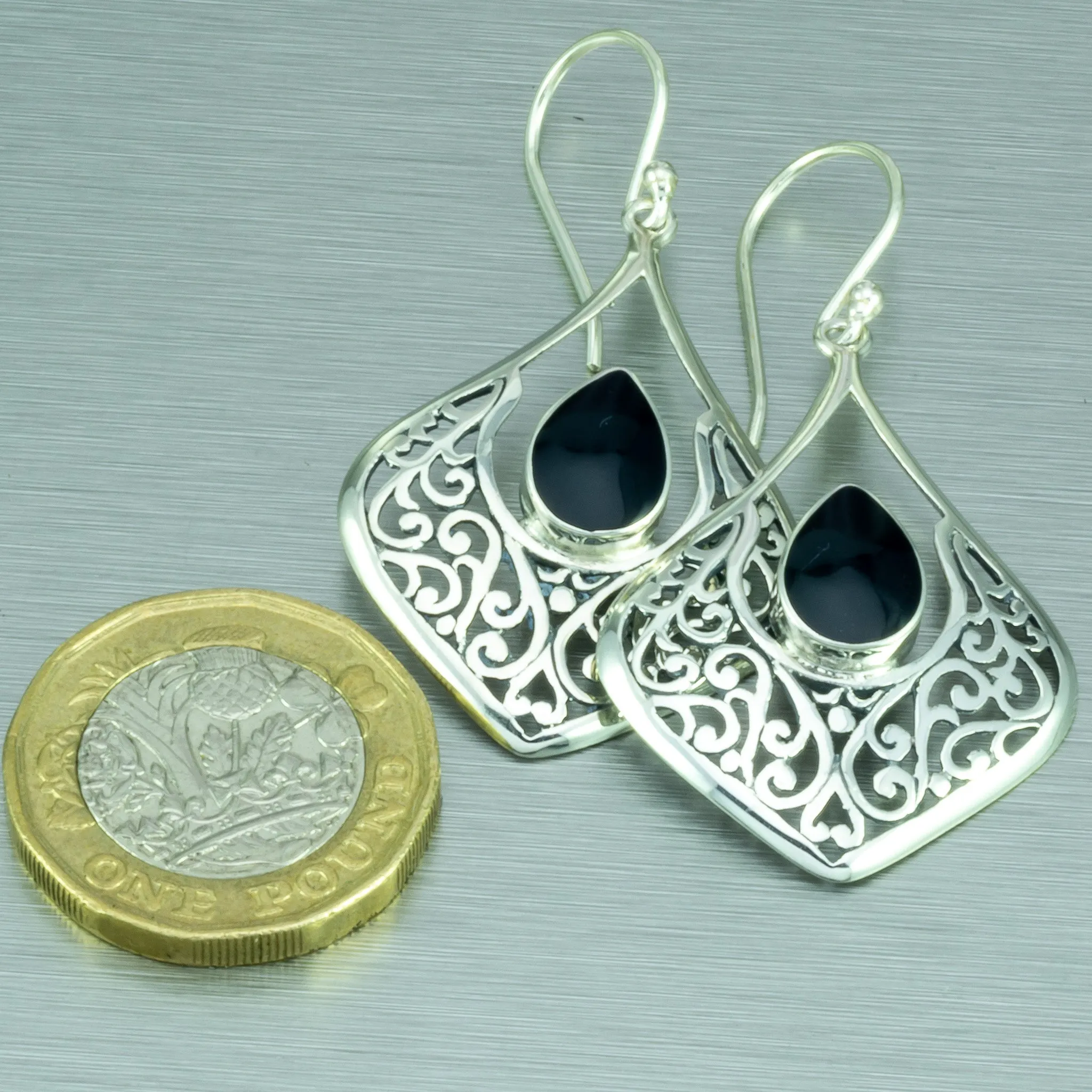 Black shell sterling silver Balinese earrings