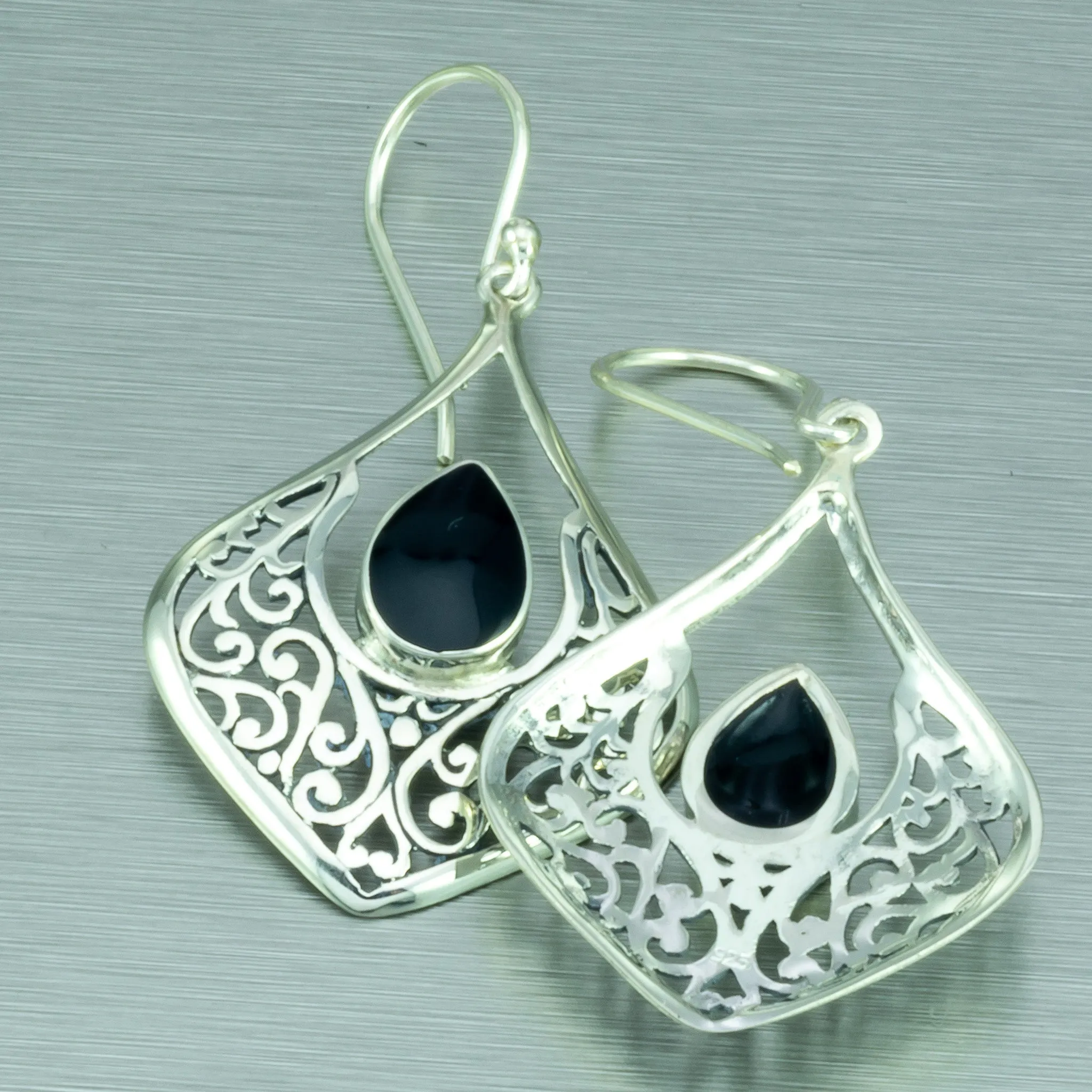 Black shell sterling silver Balinese earrings