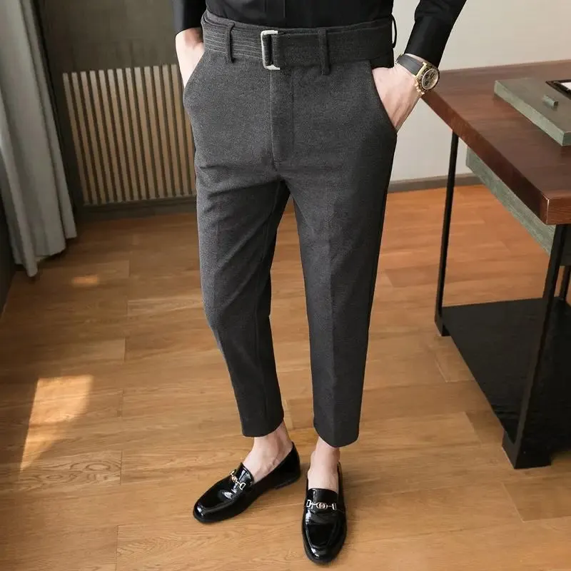 BONSIR  -  Autumn and Winter Men's Fashion Solid Color Fabric Casual Thickened Wool Business Brushed Straight Tube Versatile Pants