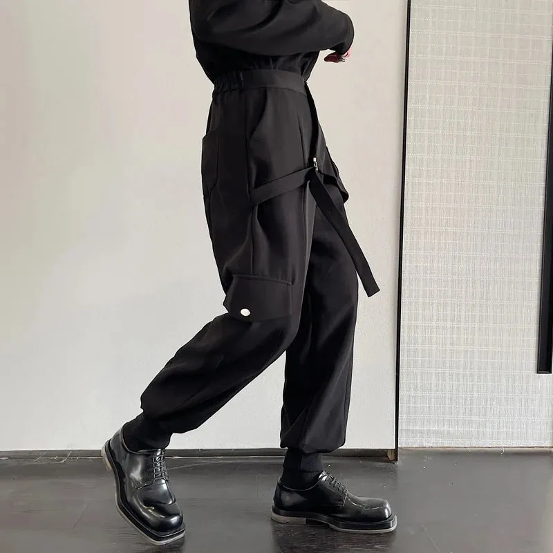 Bonsir -  Hair stylist trendy man overalls work pants loose feet wide leg pants boots pants