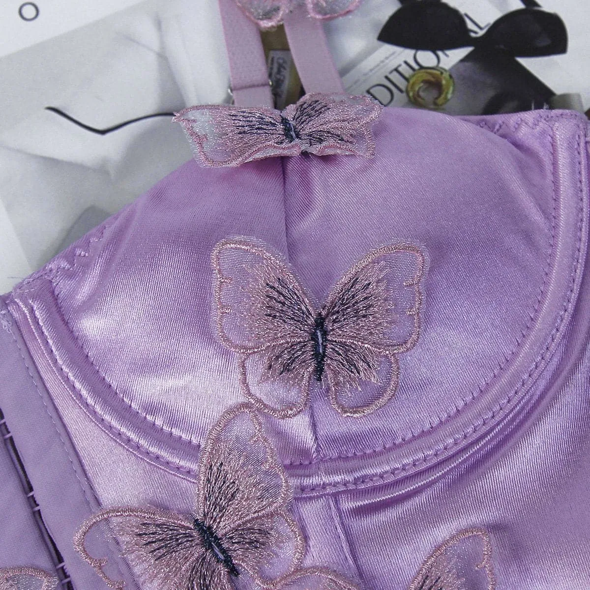 Butterfly applique button bustier satin low cut cami top