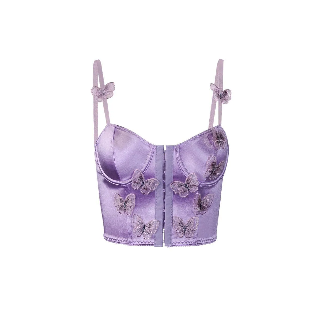 Butterfly applique button bustier satin low cut cami top