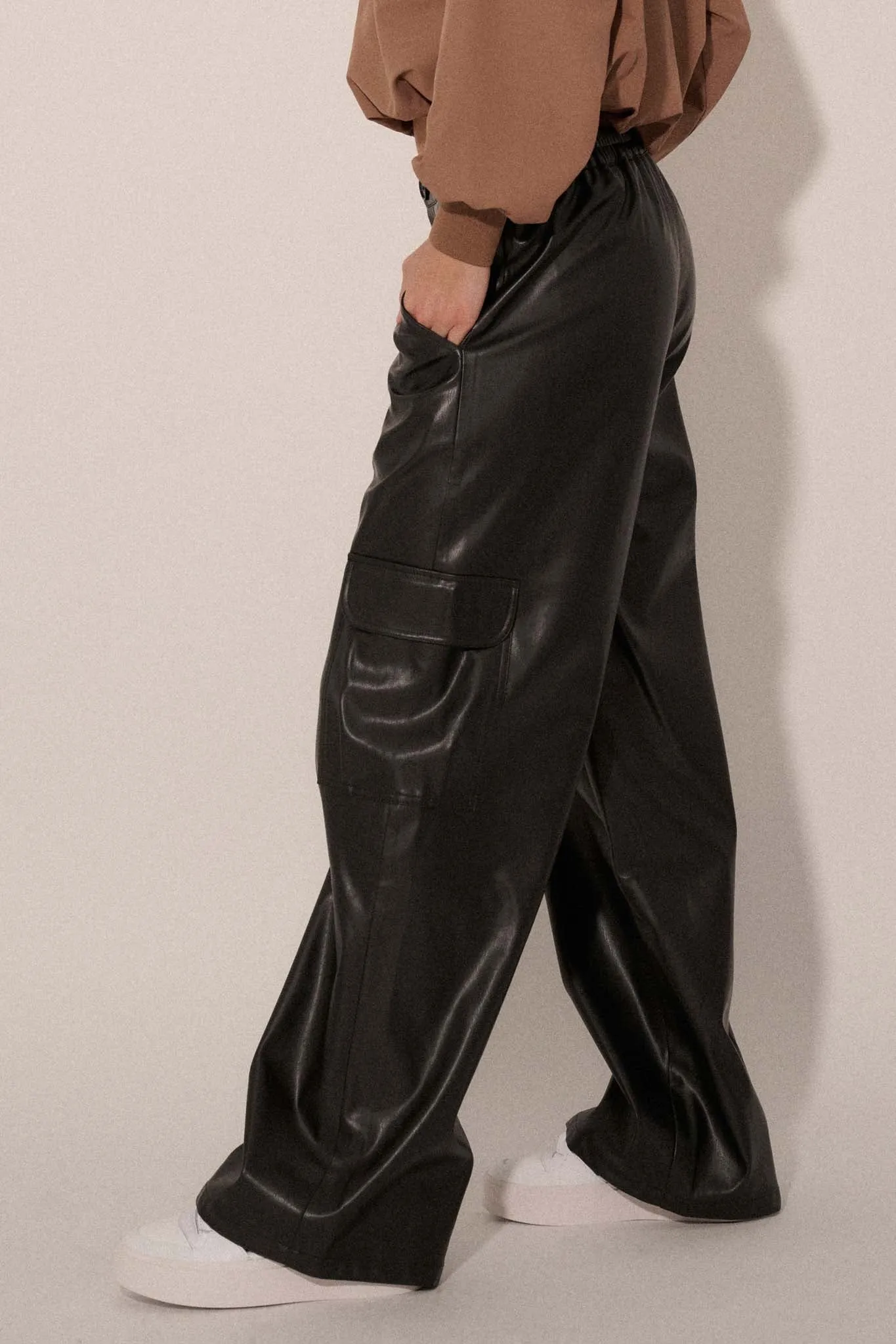 Carry Me Home Vegan Leather Wide-Leg Cargo Pants