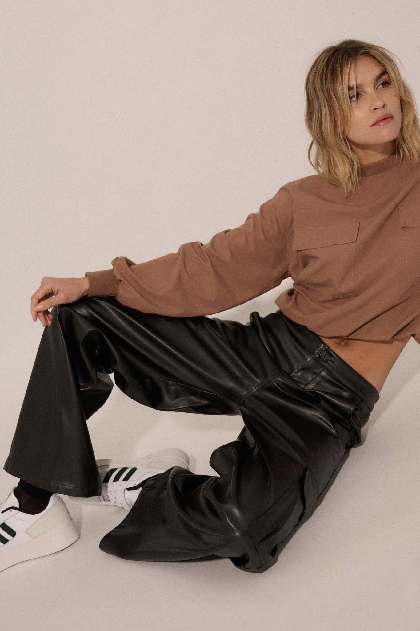 Carry Me Home Vegan Leather Wide-Leg Cargo Pants