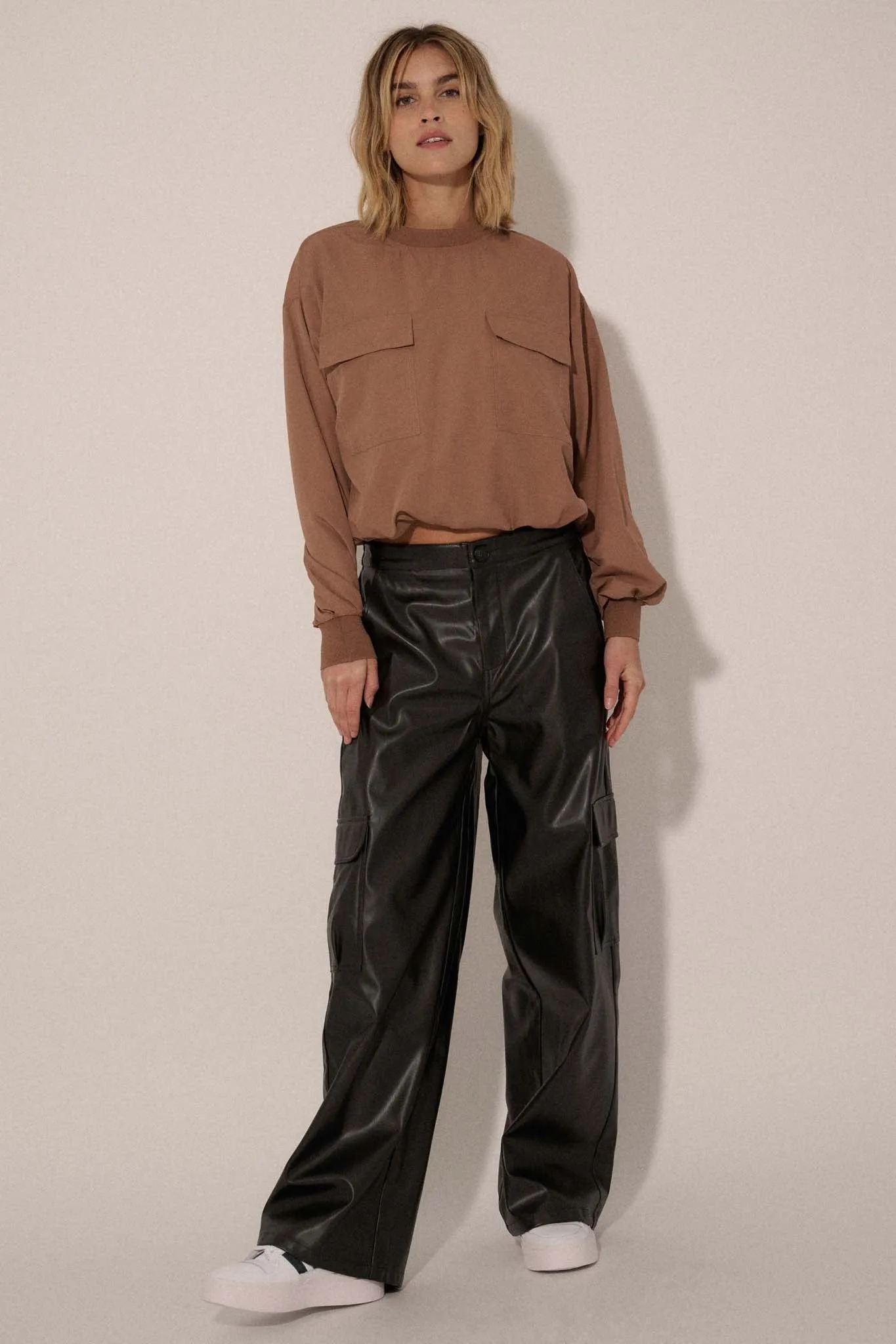 Carry Me Home Vegan Leather Wide-Leg Cargo Pants