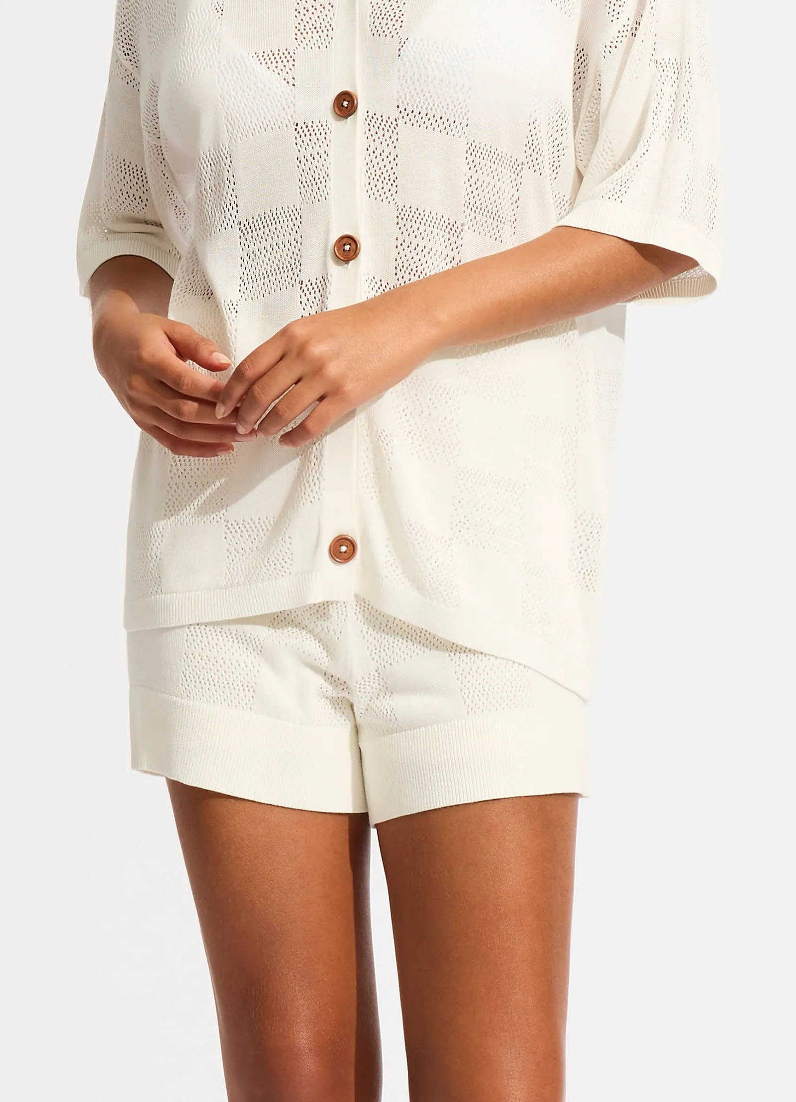 Checkered Knit Short - Natural