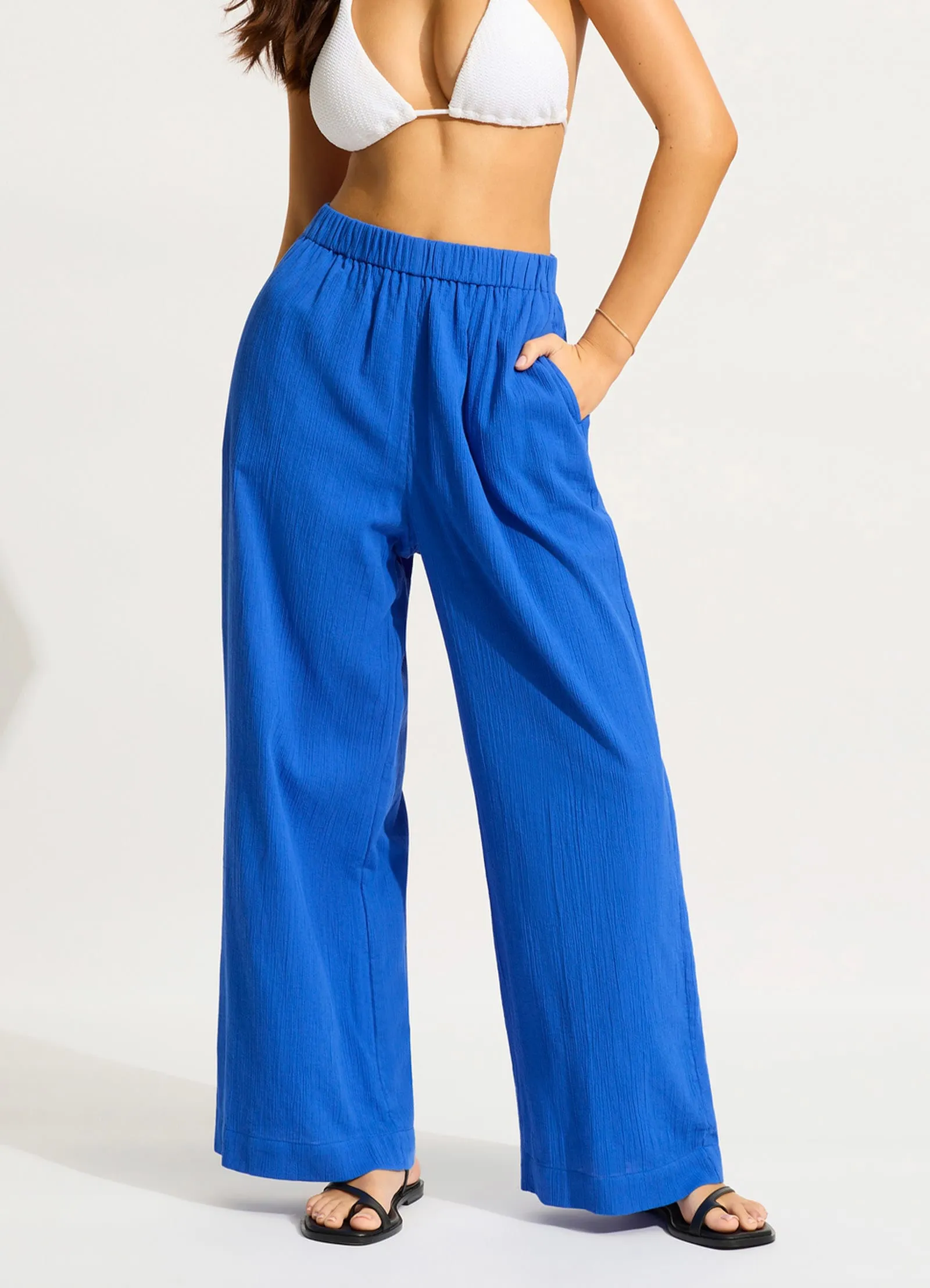 Crinkle Beach Pant - Azure