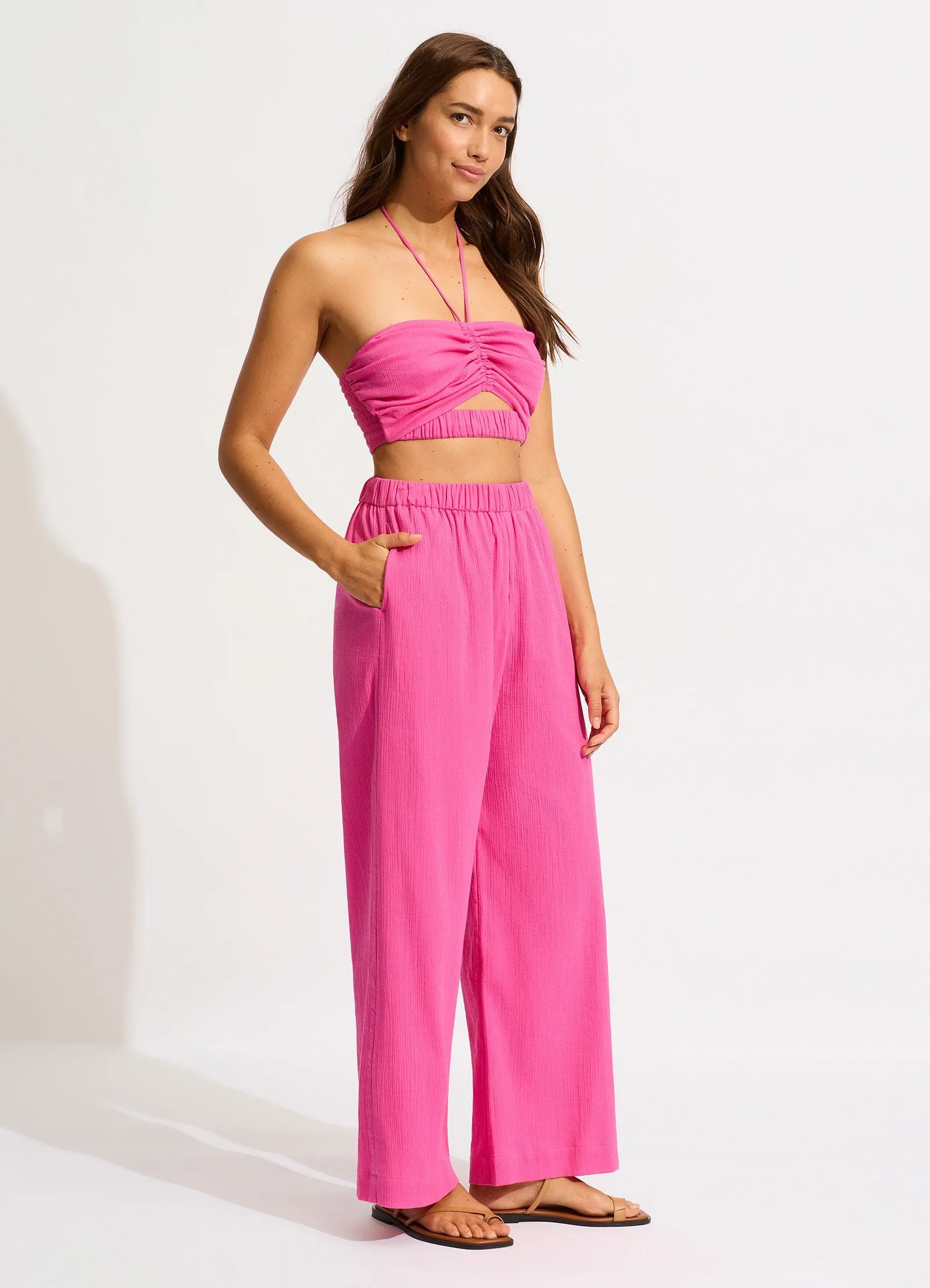 Crinkle Beach Pant - Hot Pink