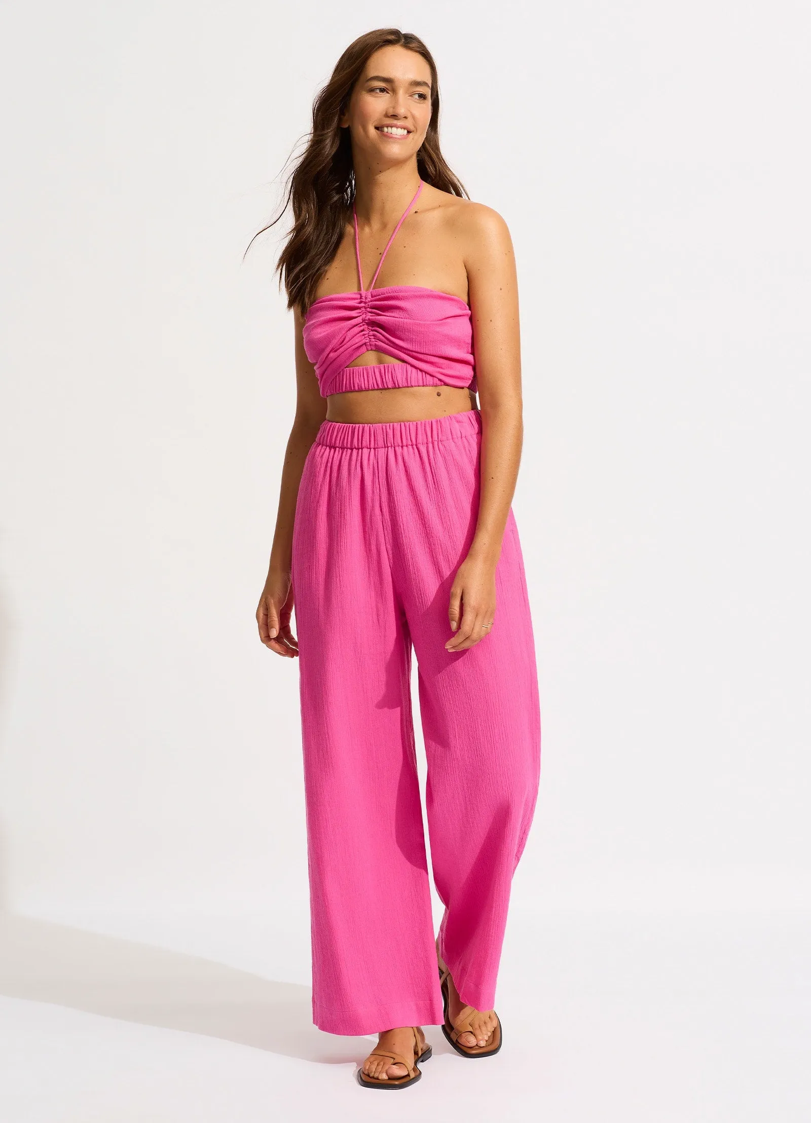 Crinkle Beach Pant - Hot Pink