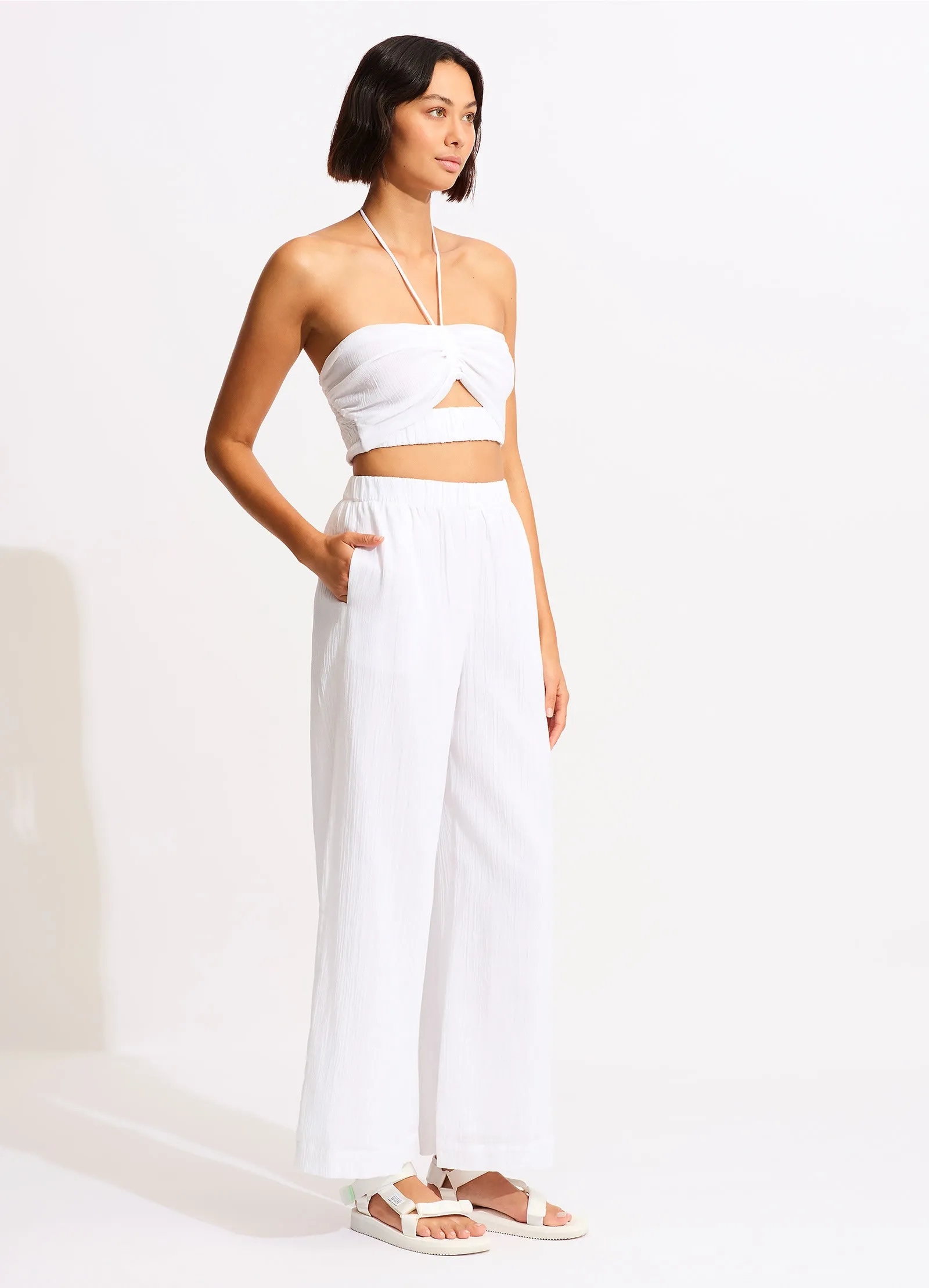 Crinkle Beach Pant - White