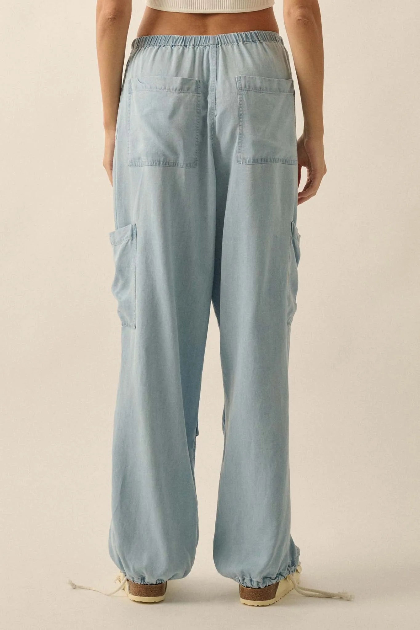 Denim Daze Drawstring Cargo Parachute Pants