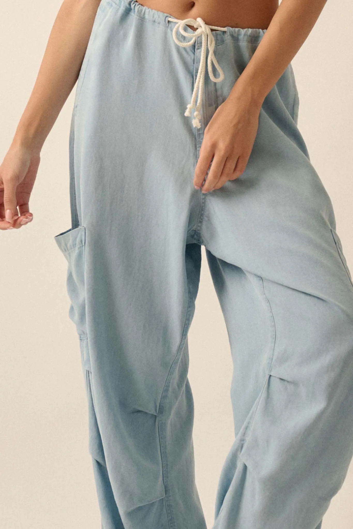 Denim Daze Drawstring Cargo Parachute Pants