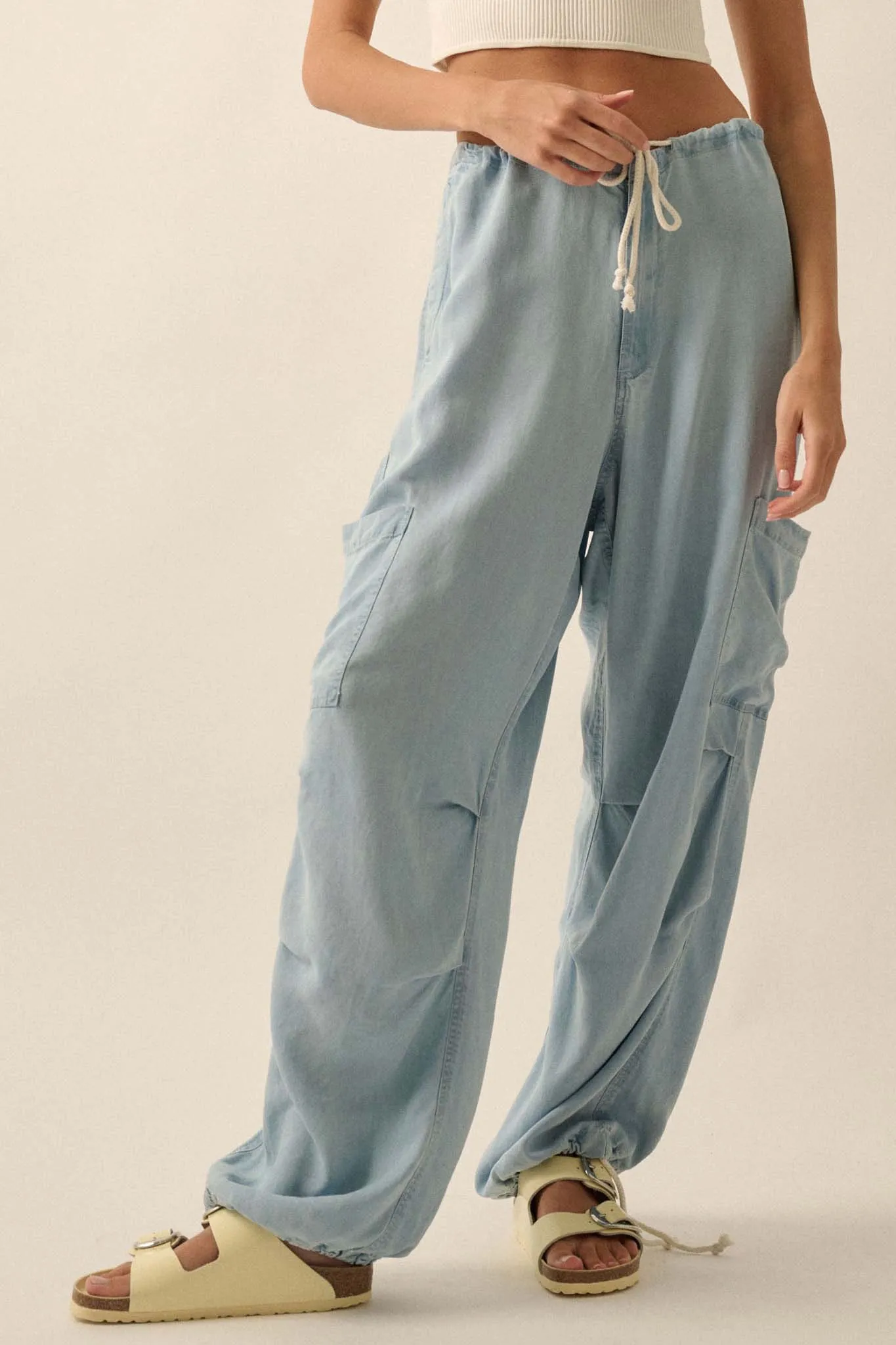 Denim Daze Drawstring Cargo Parachute Pants