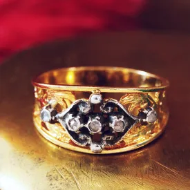 Elaborate Georgian Style Portuguese Rose Cut Diamond Band Ring