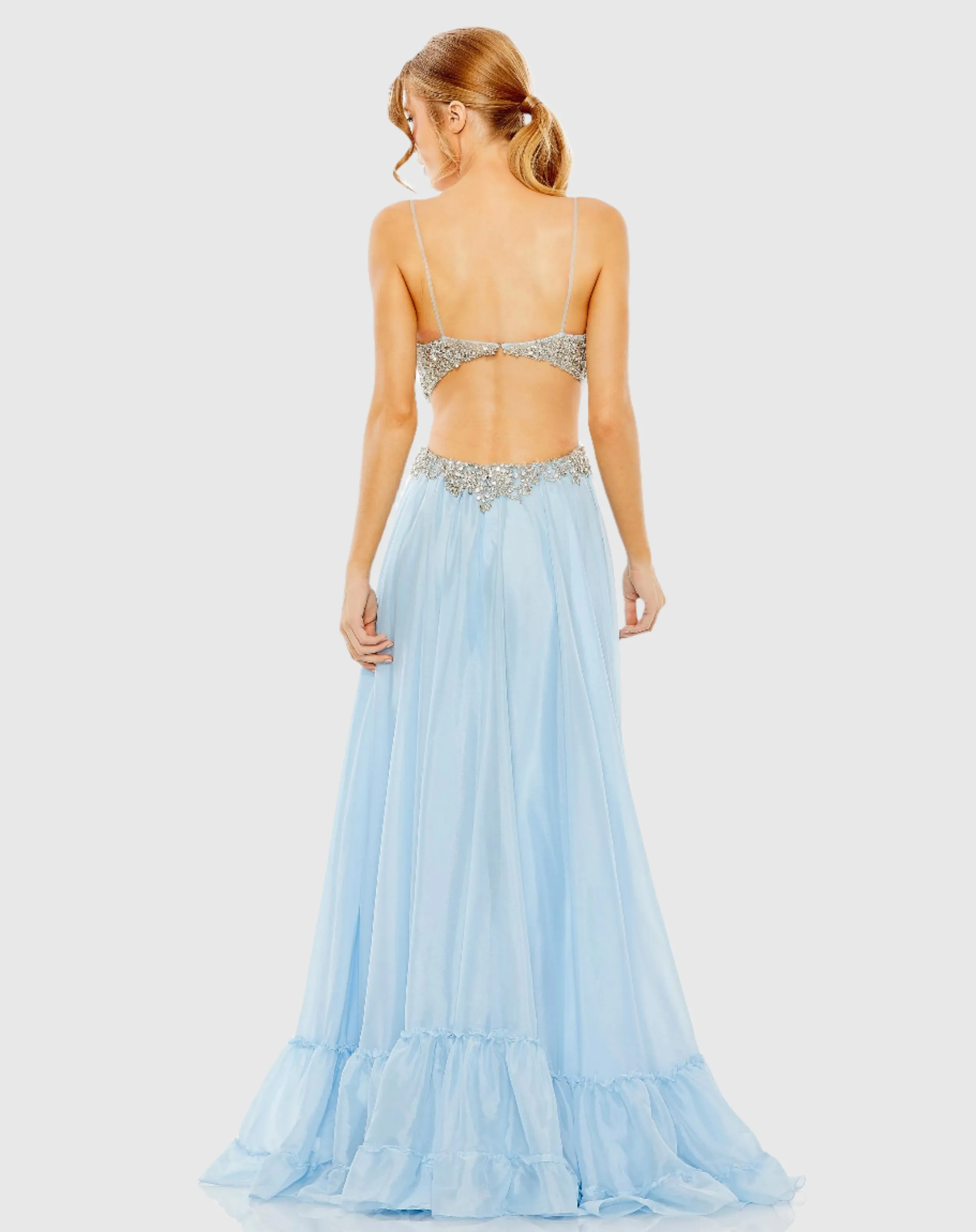 Embellished Cut Out Open Back High Low Gown - FINAL SALE